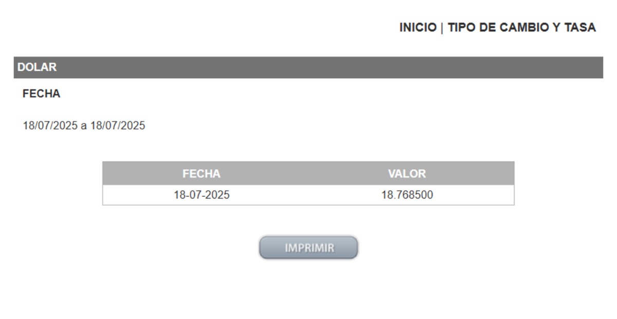 Precio del dólar en el Diario Oficial de la Federación