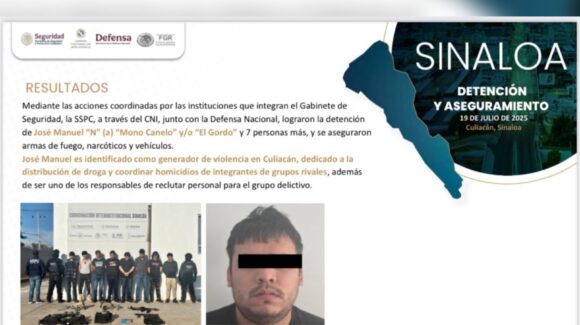 “El Mono Canelo” o “El Gordo”, coordinador de homicidios y reclutamiento de sicarios es detenido en Culiacán