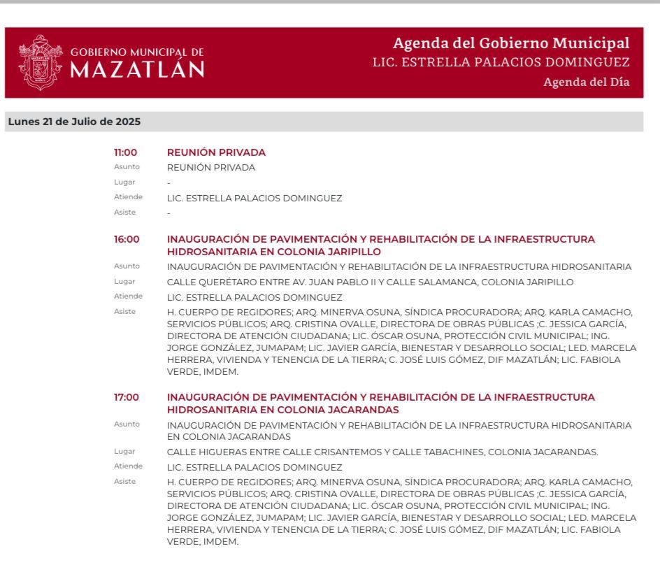 Agenda del Ayuntamiento de Mazatlán
