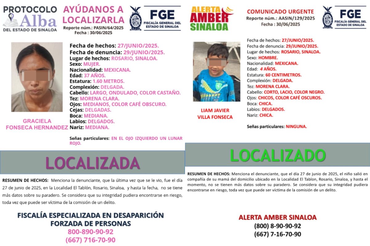 Localizan con vida a Graciela y su hijo Liam