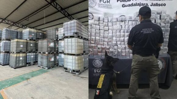 FGR asegura 880 mil litros de hidrocarburo en Tabasco y 480 kg de metanfetamina en Jalisco