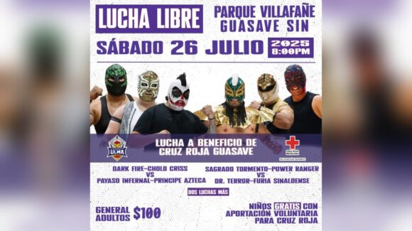 ¡Será a dos de tres caídas sin límite de tiempo! Cruz Roja invita a función de Lucha Libre con causa, en Guasave