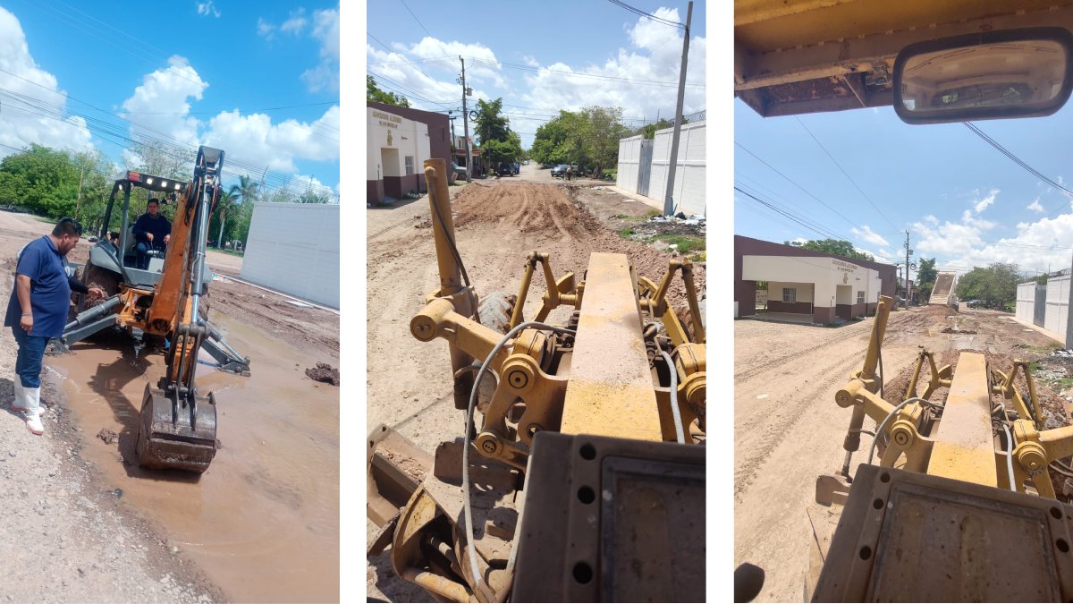 Trabajos de desazolve y bombeo para retirar el agua estancada.