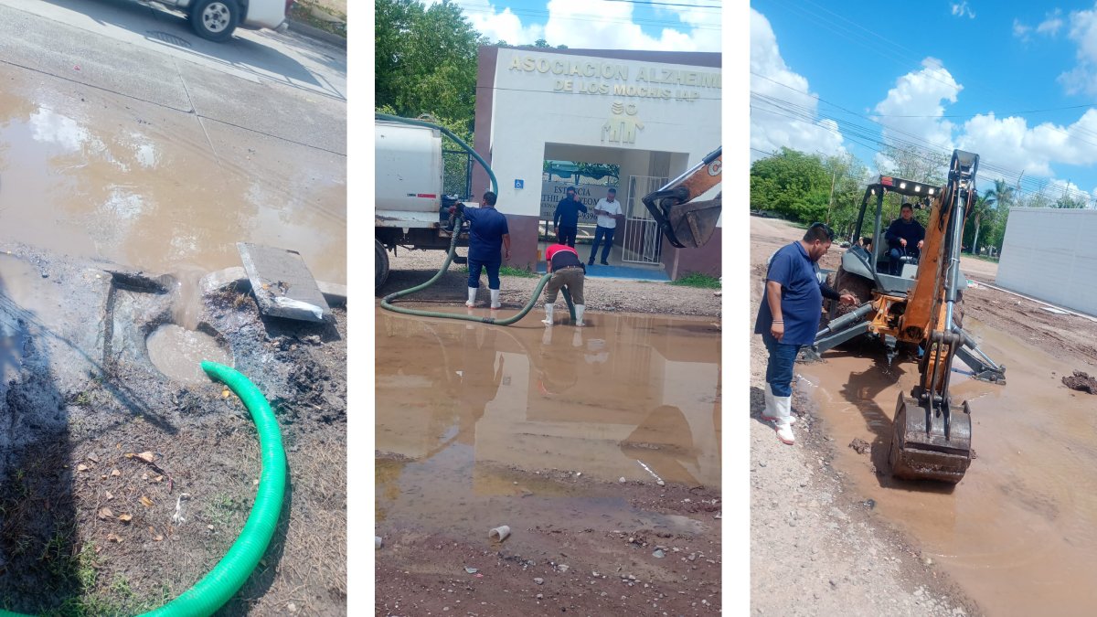 Trabajos de desazolve y bombeo para retirar el agua estancada.