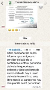 Mensaje en WhatsApp de la Unión del Volante en Los Mochis