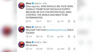 Mensajes de odio publicados en la cuenta de elmo en x tras hackeo