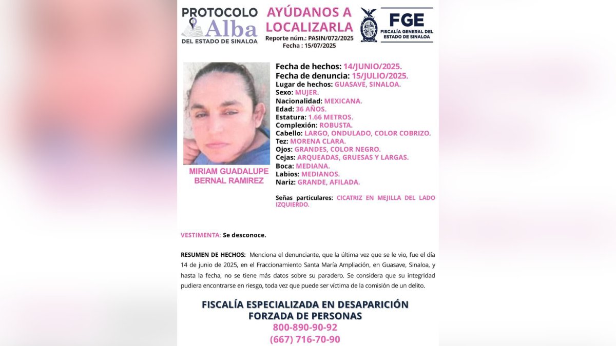 Miriam Guadalupe, desaparecida en Guasave