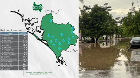 Palos Verdes, Guasave y La Brecha, lideran los acumulados de lluvia: Pluviómetros AARSP