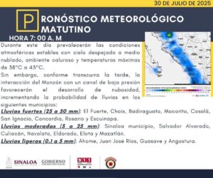 se pronostican precipitaciones en municipios de culiacan