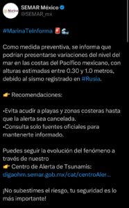 Recomendaciones de Semar por alerta de tsunami en el Pacífico 