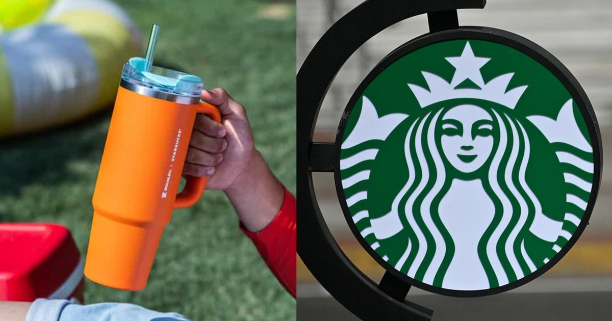 Stanley Naranja de Starbucks (izquierda) Logotipo de Starbucks (derecha)