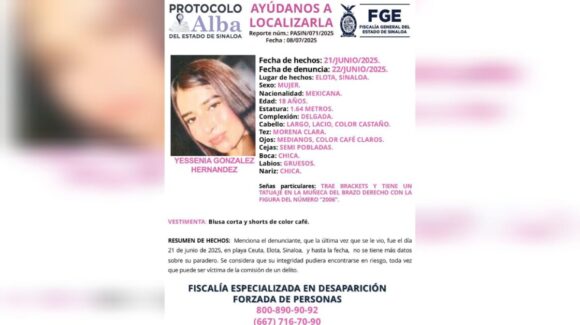 Buscan a Yessenia, la joven fue vista por última vez en Playa Ceuta, Elota