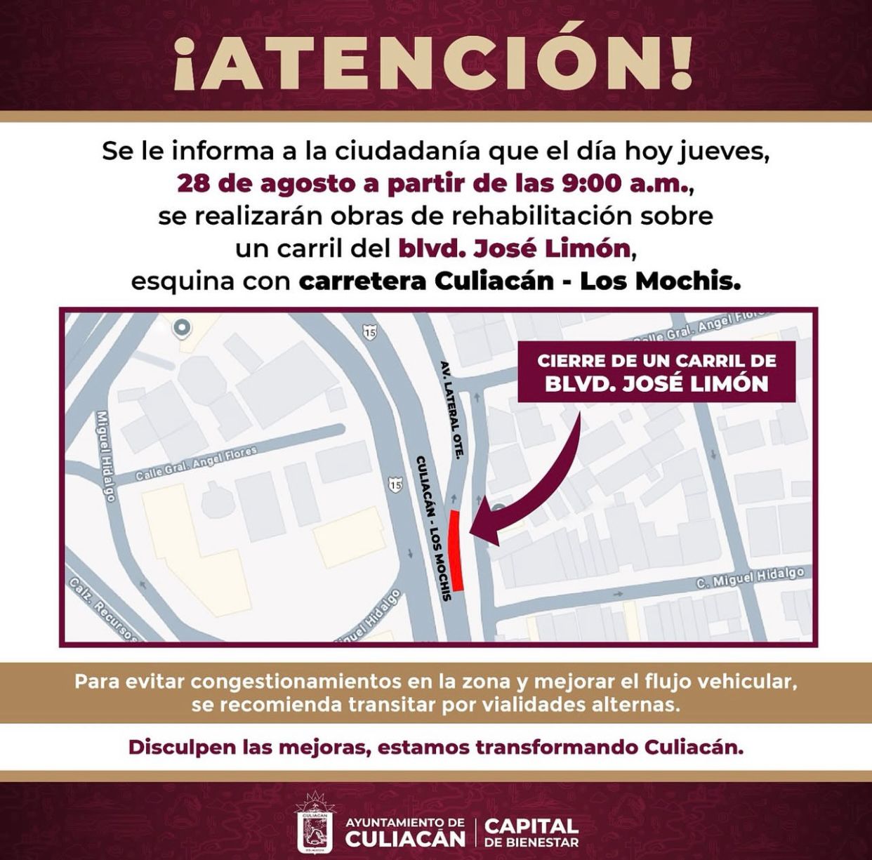 comunicado del cierre del bulevar jose limon
