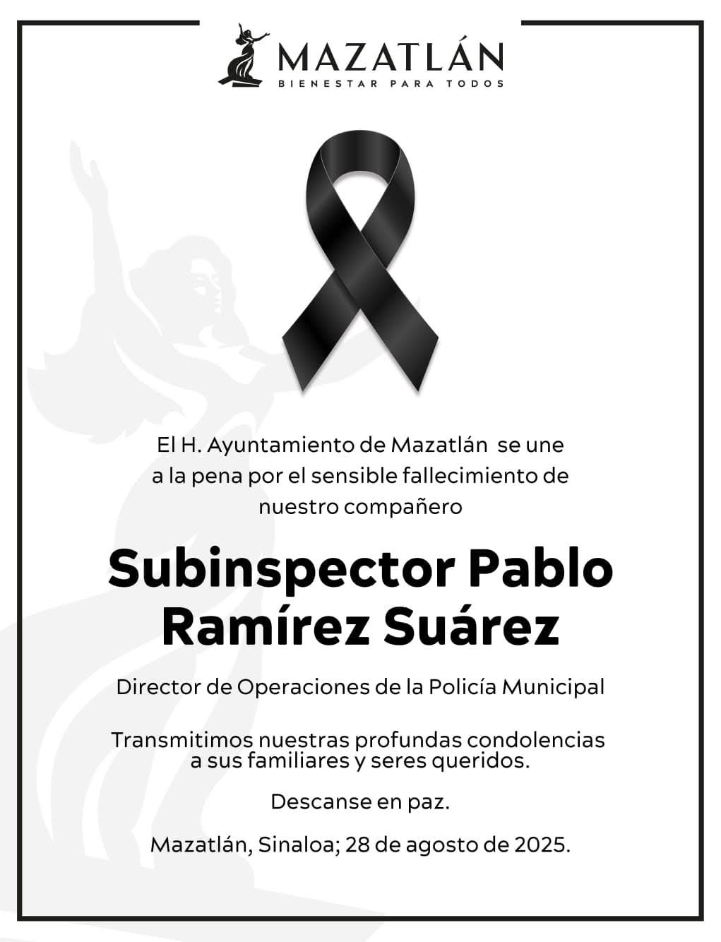 comunicado sobre el deceso de subinspector Pablo Ramirez Suarez