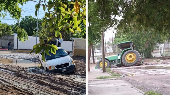 Tractores y camionetas caen en socavón de la avenida Nahuilla, entre cuatro y cinco, en Juan José Ríos