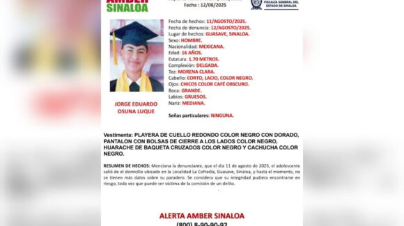 Activan Alerta Amber por la desaparición de un joven, en Guasave