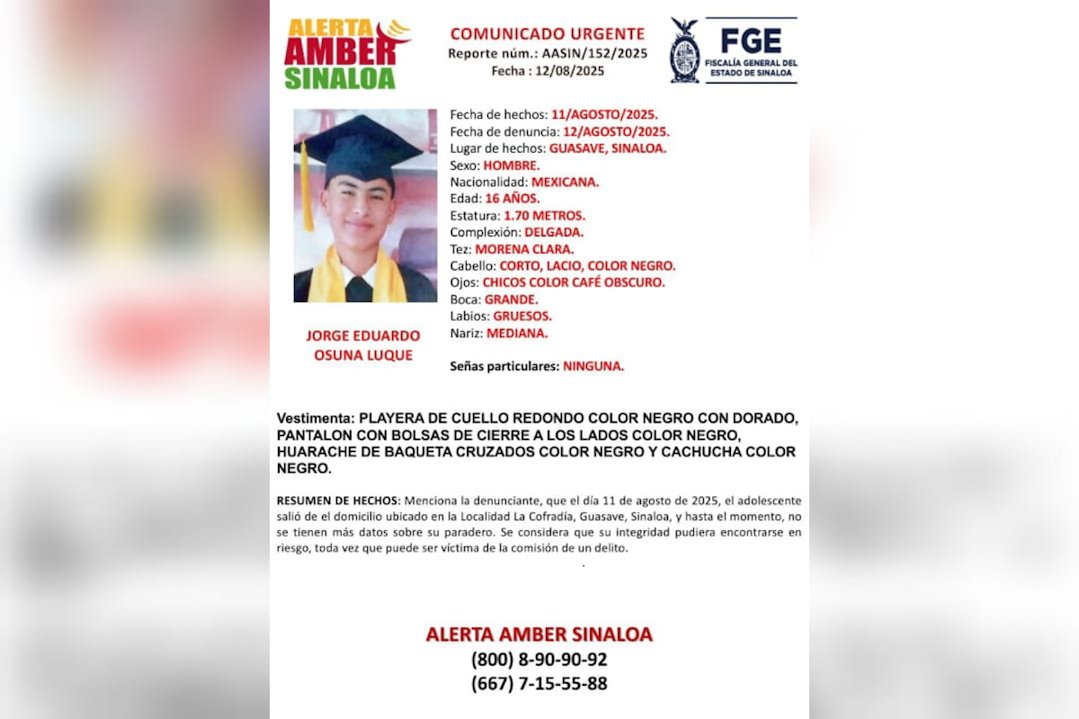 Desaparece joven en Guasave