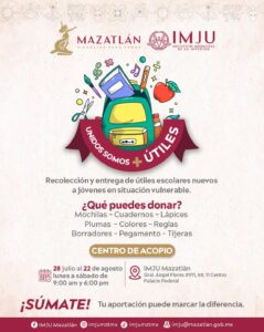 Donación de útiles escolares pide IMJU Mazatlán