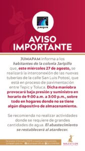 Jumapam anuncia baja presión en Mazatlán