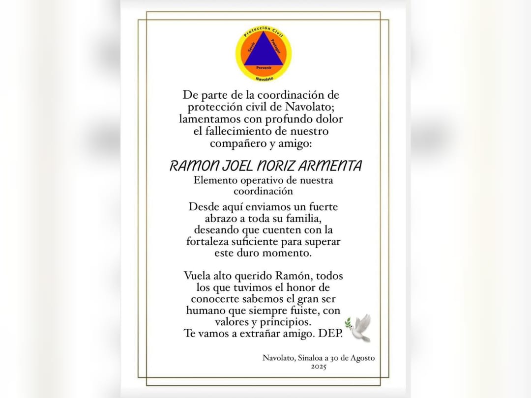 Protección Civil Navolato lamenta muerte de su elemento activo