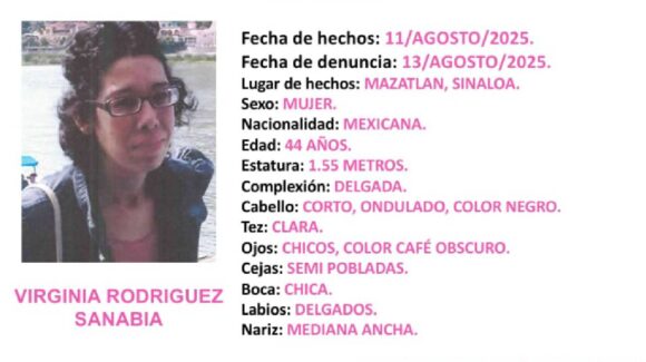 Activan Protocolo Alba en Mazatlán para localizar a Virginia Rodríguez, desaparecida desde el lunes