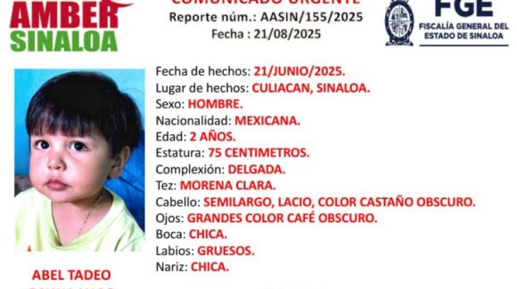 Buscan a Abel Tadeo, menor de dos años desaparecido en Loma Bonita, en Culiacán