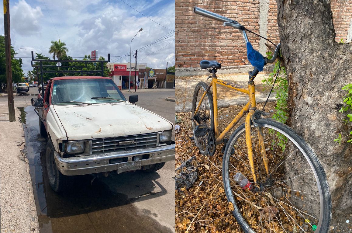camioneta de modelo viejo y bicicleta