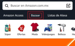 Sección Bazaar en aplicación de Amazon