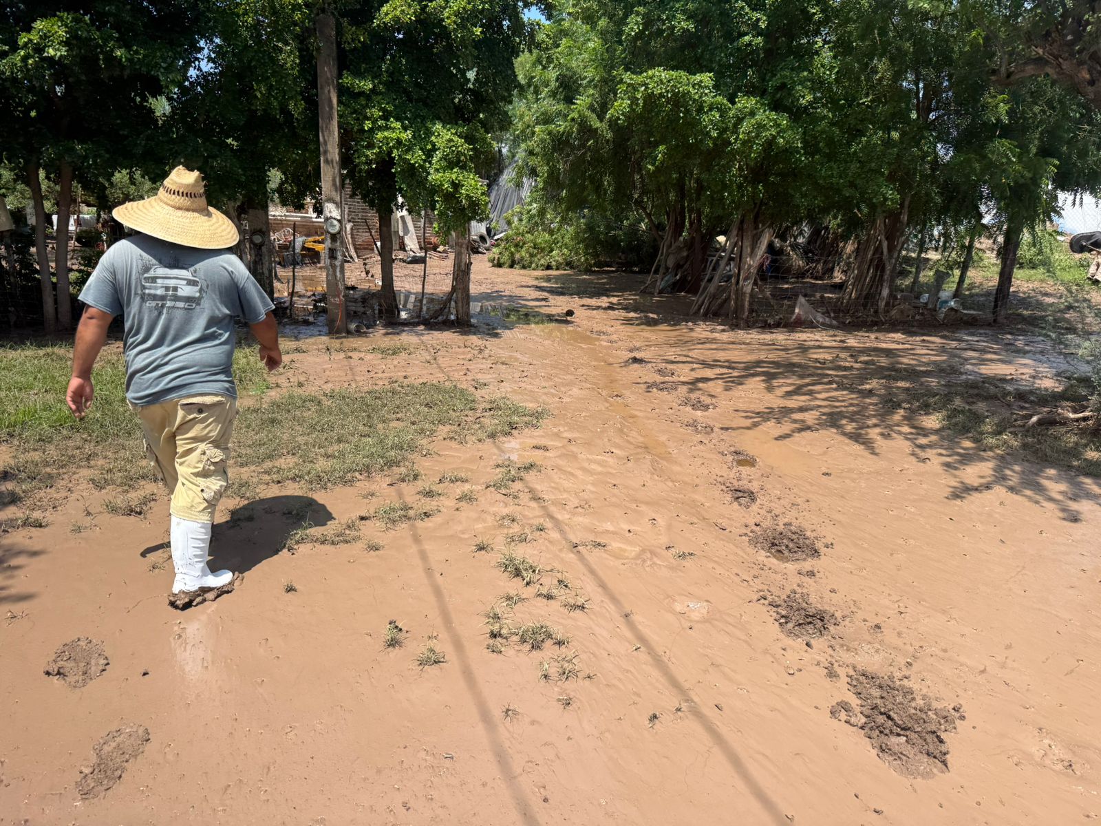 Se les metió el agua hasta el patio; PC vigila el arroyo Cuatro Vientos en Guasave