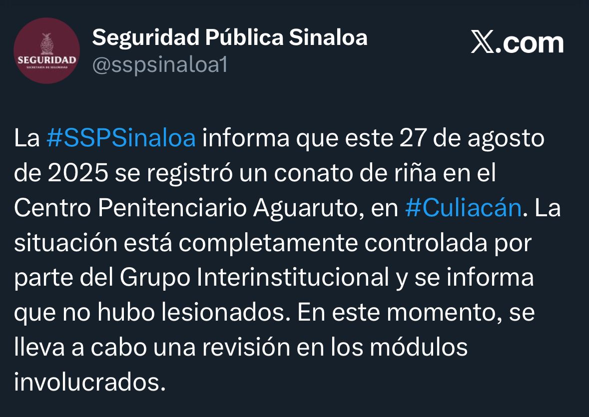 autoridades confirmaron el conato de riña a traves de sus redes sociales