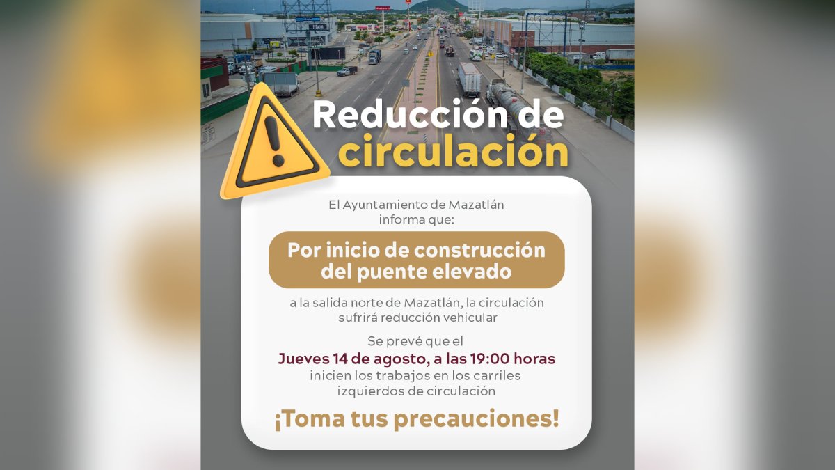 aviso reducción circulación Mazatlán construccion puente