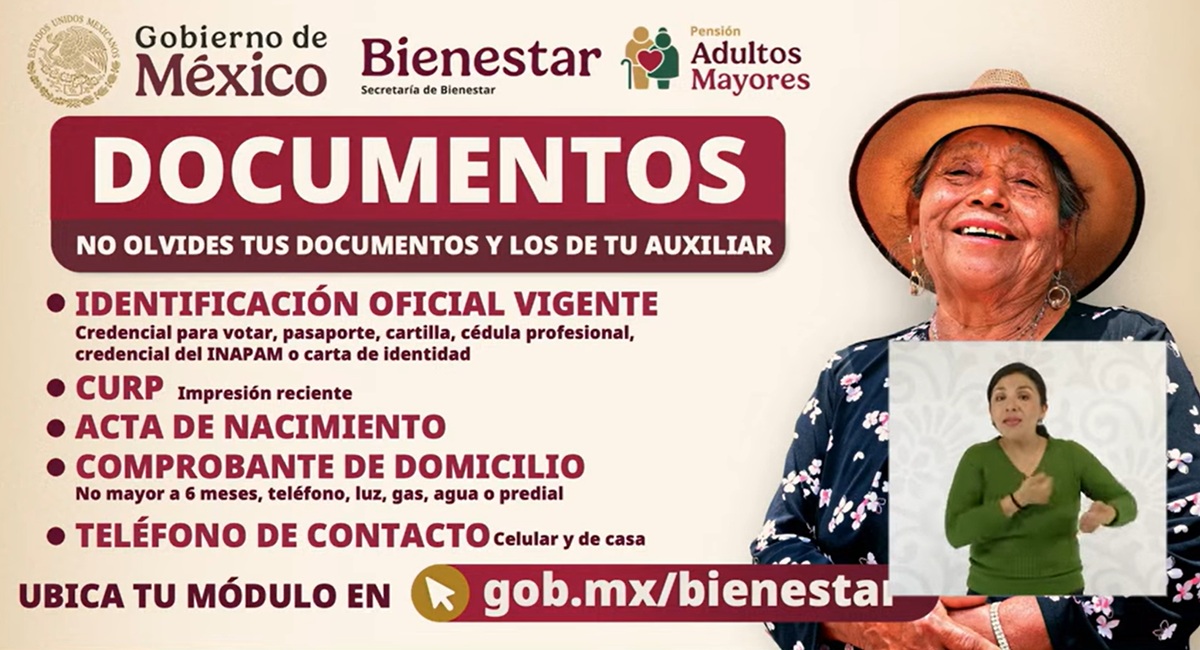 Documentos a llevar al registro de la Pensión de Adulto Mayor de Bienestar