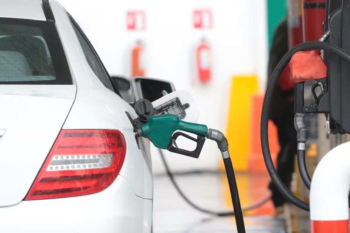 Bomba de la gasolina regular en automóvil blanco