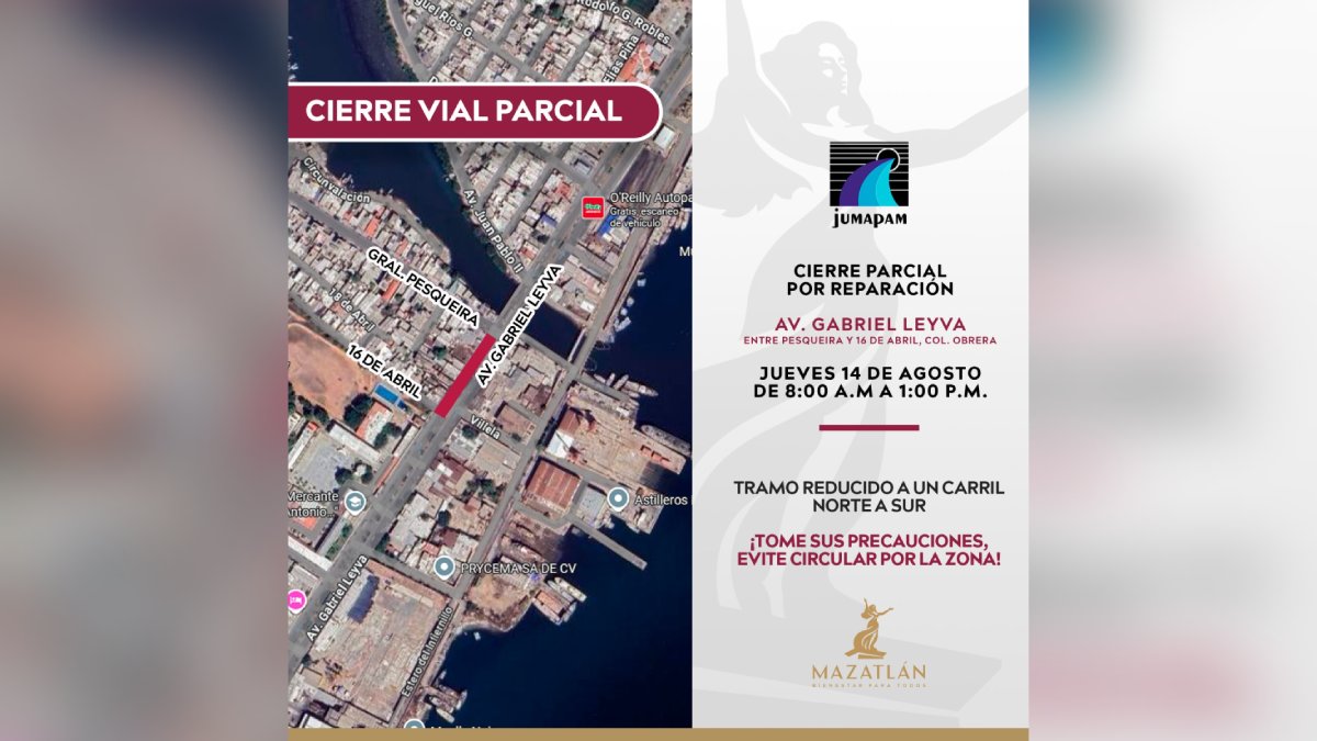 Cierre parcial en avenida Gabriel Leyva, Mazatlán