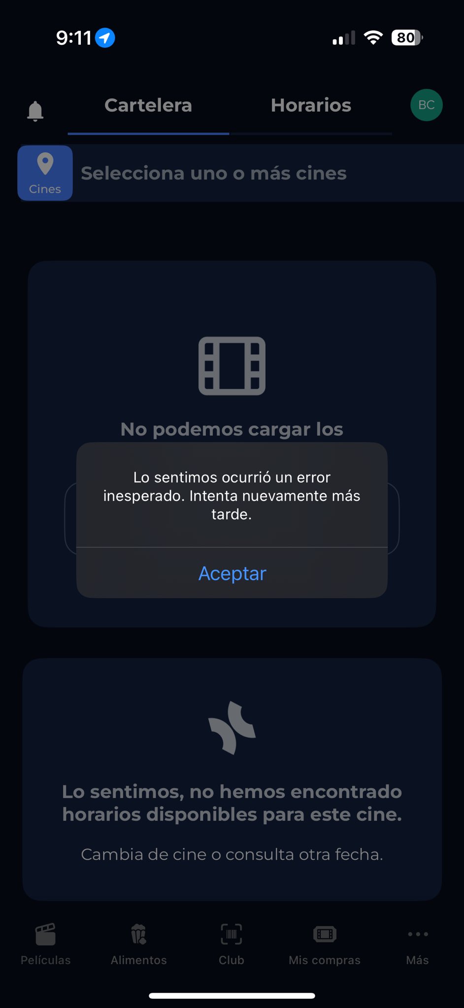 Página caída de Cinépolis