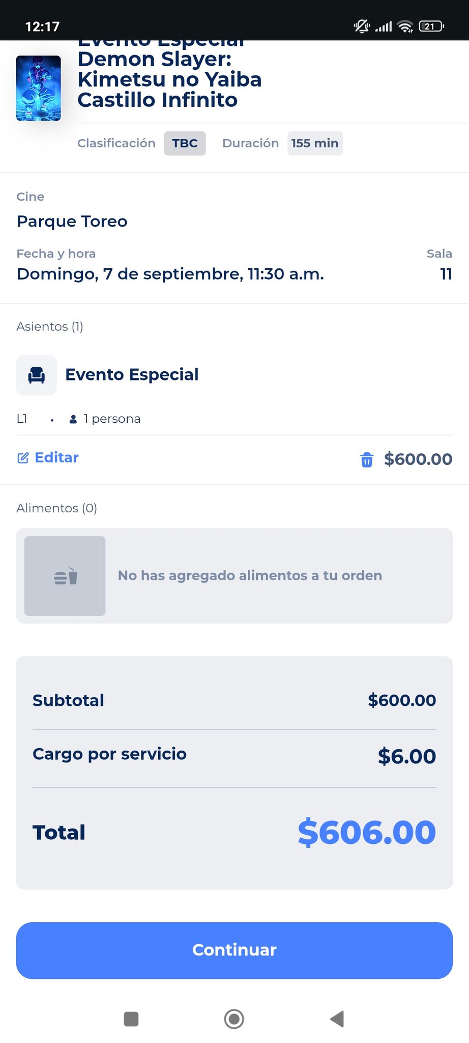 Precio del boleto de Demon Slayer en Cinépolis