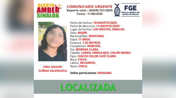 Localizan a salvo a la joven Cirle Jassary,  desaparecida en Los Mochis