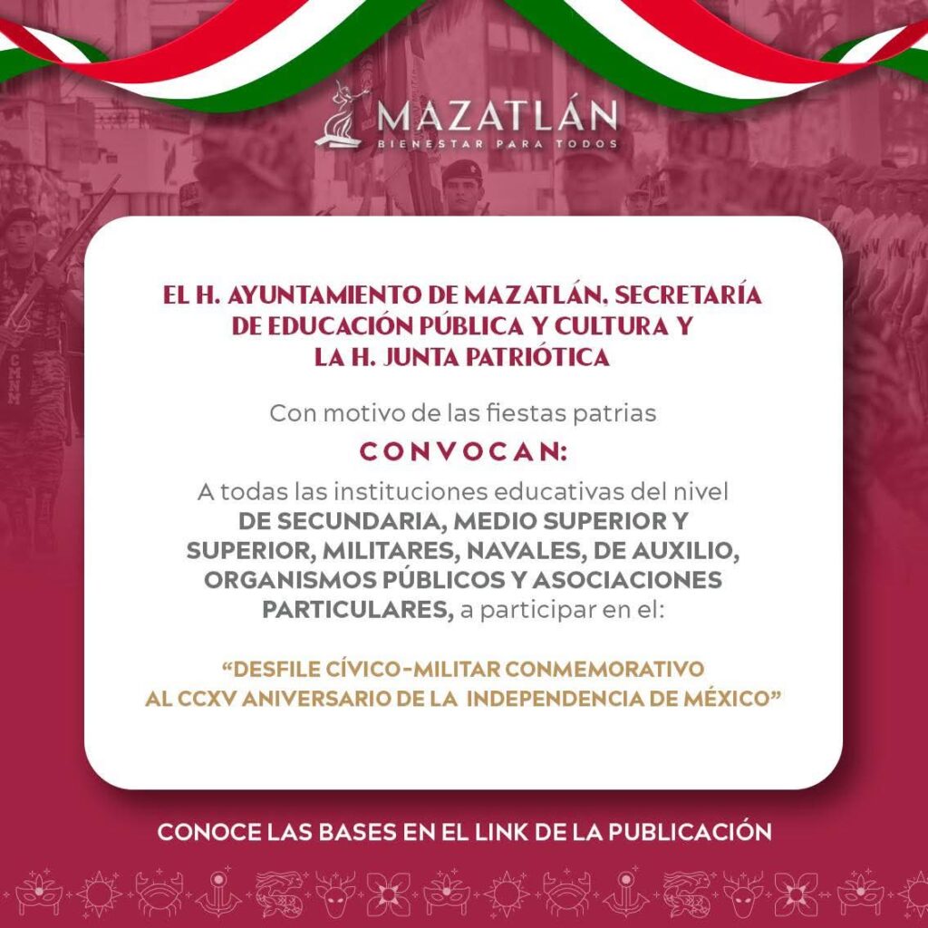 Convocatoria desfile civico en Mazatlán