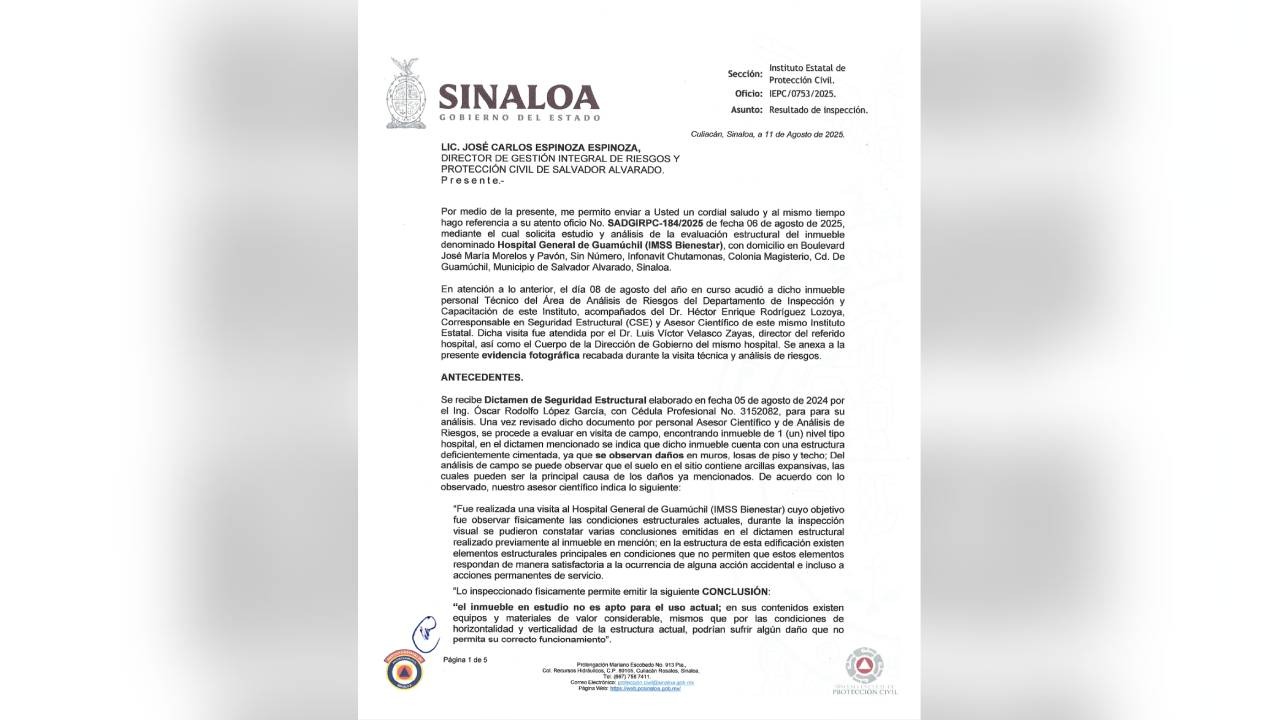 dictamen de seguridad estructural del hg imss bienestar en guamuchil