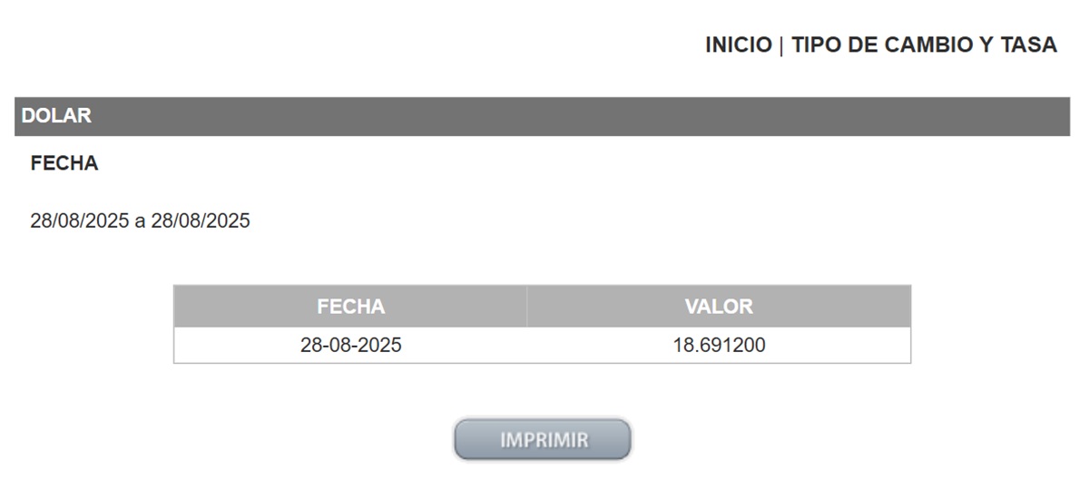 Precio del dólar en el DOF