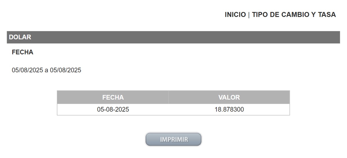 Precio del dólar en el Diario Oficial de la Federación
