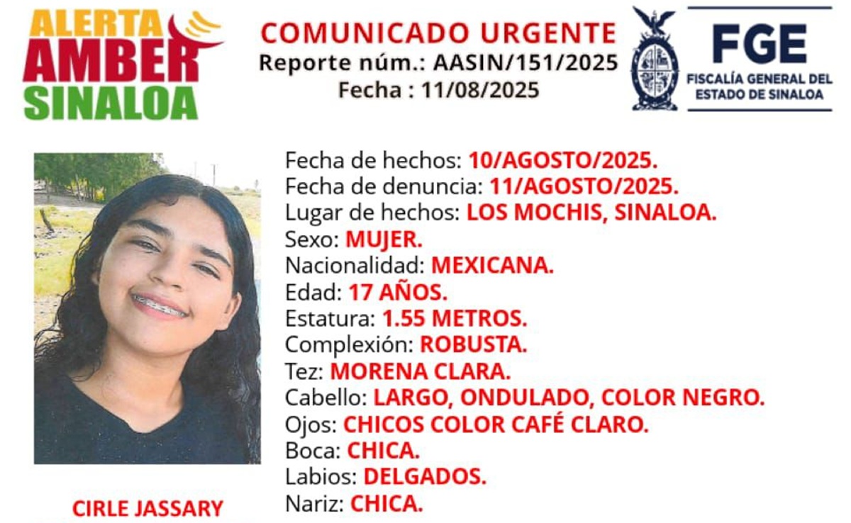 Ficha de búsqueda de Cirle Jassariy Zúñiga Valenzuela, desaparecida en Los Mochis