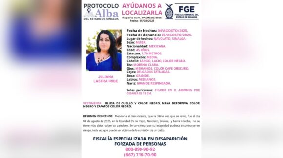 FGE activa ficha de búsqueda para localizar a Juliana, habría sido privada de la libertad en expendio de Navolato