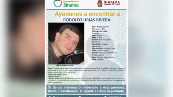 Continúa la búsqueda de Rodolfo, joven desaparecido en Mazatlán tras salir de un bar