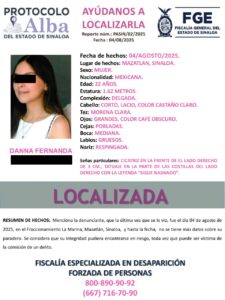 Localizan a Danna, desaparecida en Mazatlán