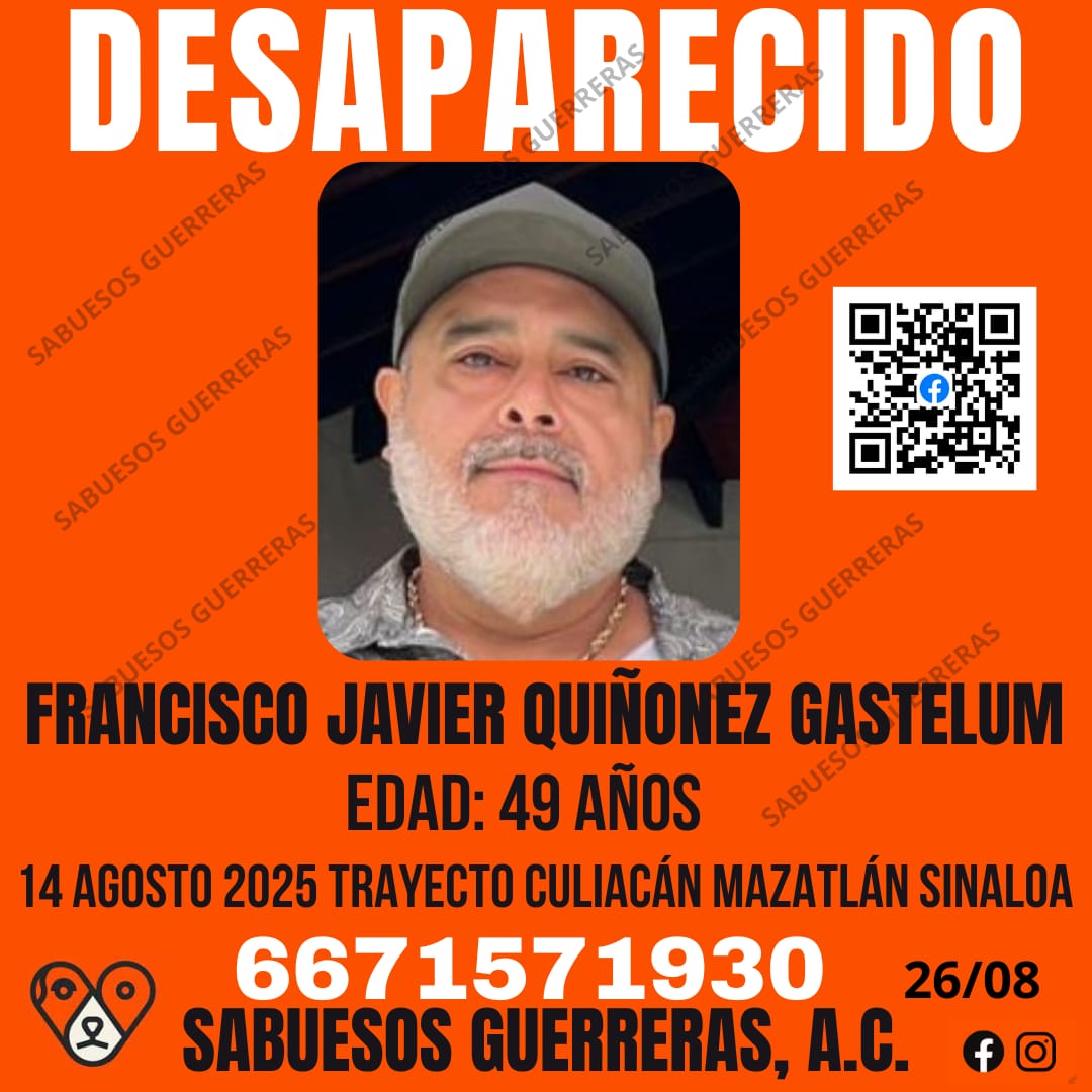Francisco Javier Quiñonez Gastelum, ficha de desaparición