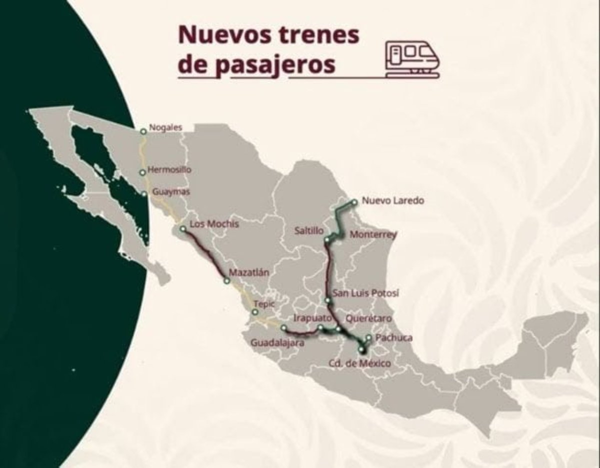 Mapa de nuevos trenes de pasajeros en México