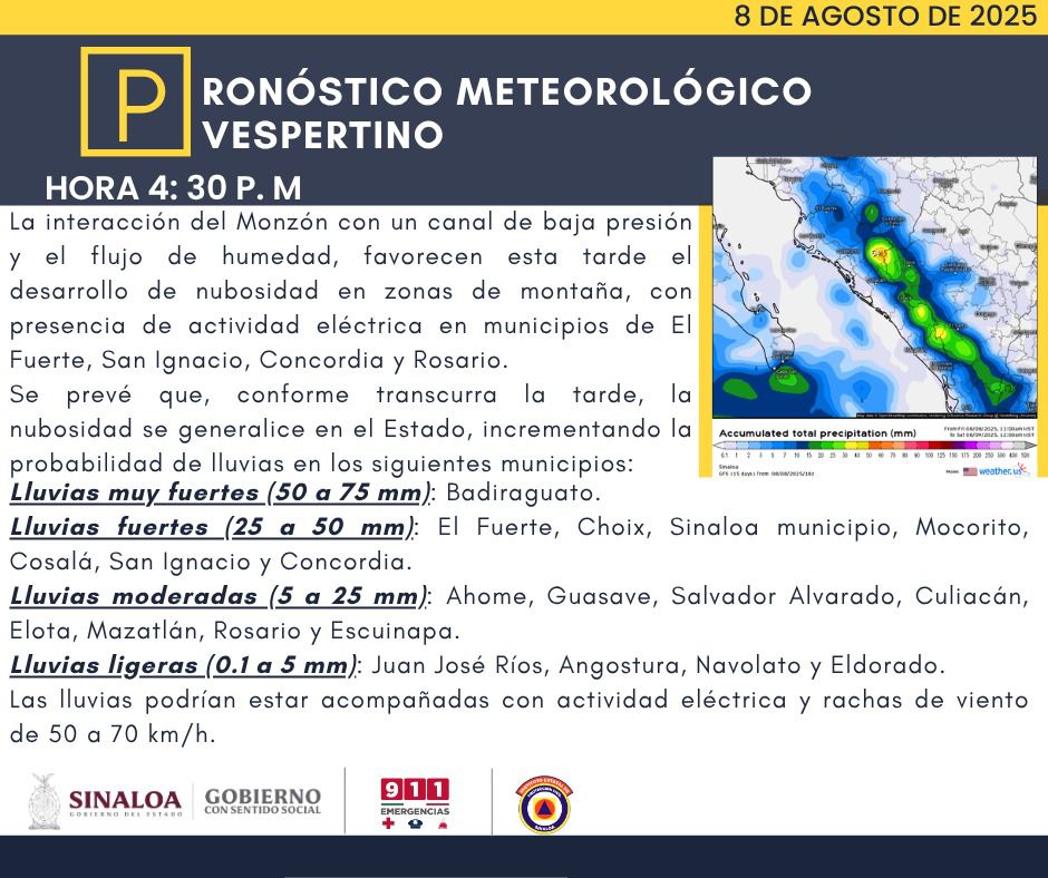 Pronóstico del clima de hoy viernes 8 de agosto