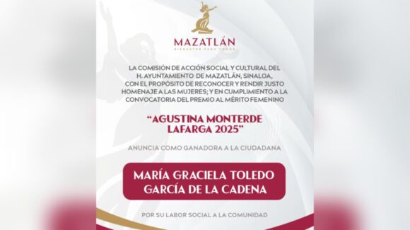 Por su ejemplo de lucha, María Graciela Toledo recibirá el Premio al Mérito Femenino 2025 en Mazatlán