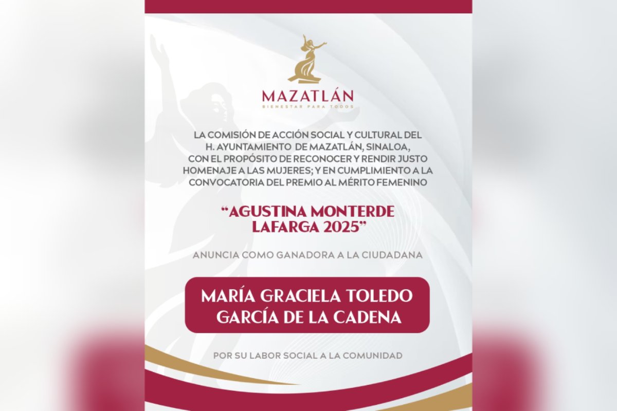 María Graciela Toledo recibirá el Premio al Mérito Femenino 2025 en Mazatlán